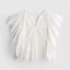 Cotton embroidered scalloped sleeve top
