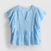 Cotton embroidered scalloped sleeve top