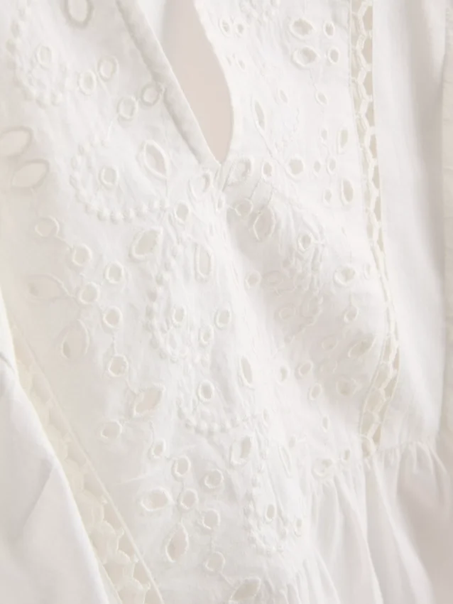 Cotton embroidered scalloped sleeve top