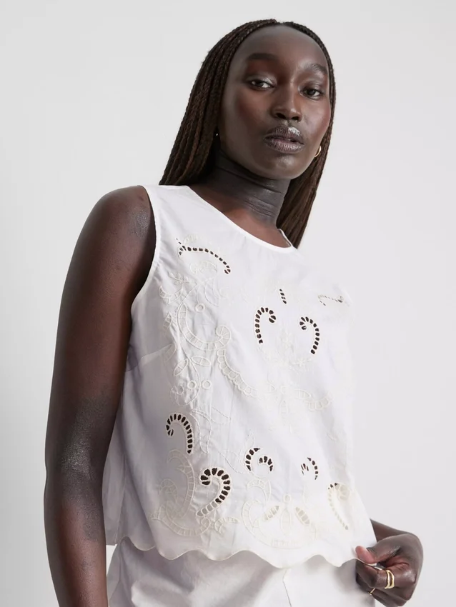 Cotton embroidered short sleeve blouse