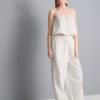 Cotton embroidered wide leg pants
