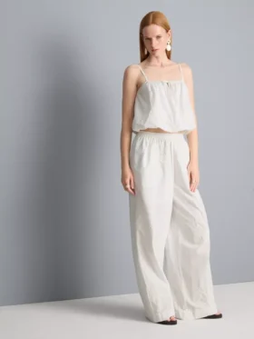 Cotton embroidered wide leg pants