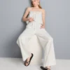 Cotton embroidered wide leg pants
