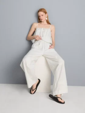 Cotton embroidered wide leg pants