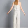 Cotton embroidered wide leg pants