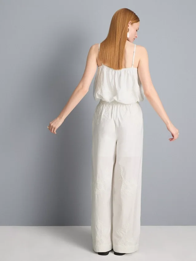 Cotton embroidered wide leg pants
