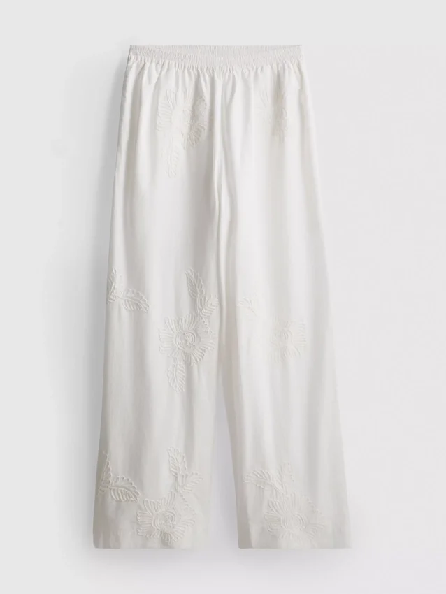 Cotton embroidered wide leg pants