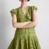 Cotton eyelet ruched mini dress