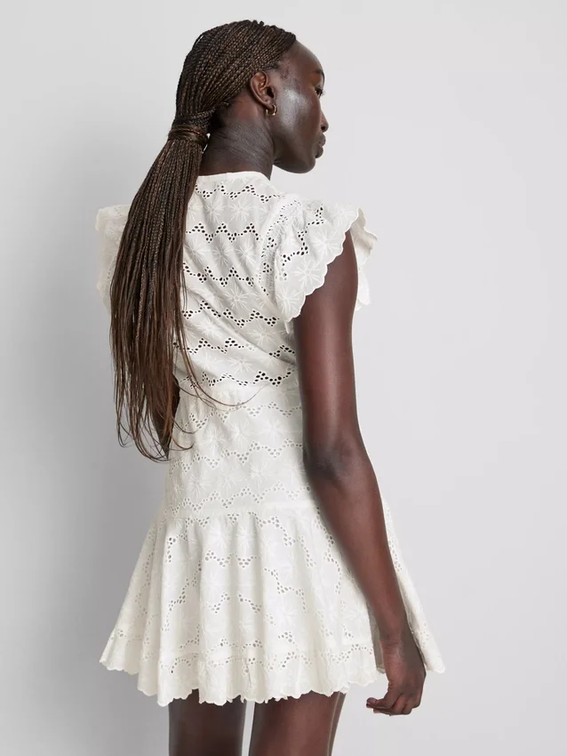 Cotton eyelet ruched mini dress
