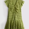Cotton eyelet ruched mini dress