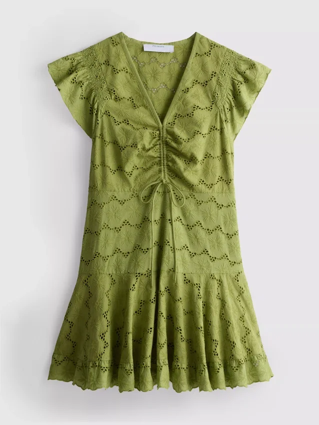 Cotton eyelet ruched mini dress