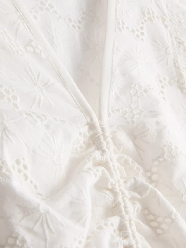 Cotton eyelet ruched mini dress
