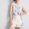 Cotton floral embroidered shorts