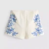 Cotton floral embroidered shorts