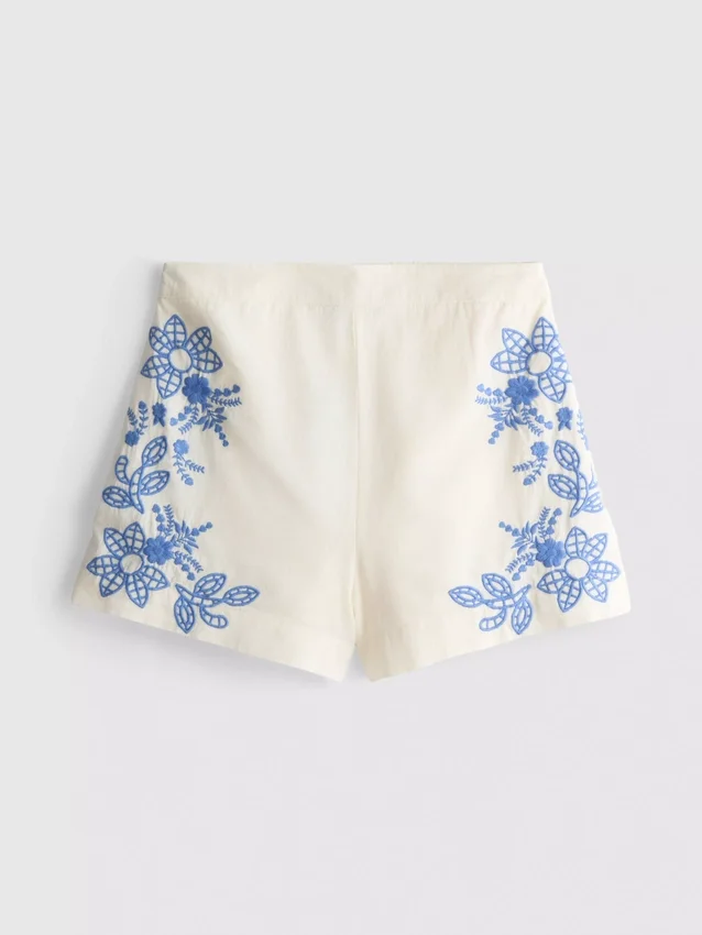 Cotton floral embroidered shorts