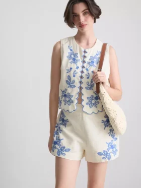 Cotton floral embroidered waistcoat