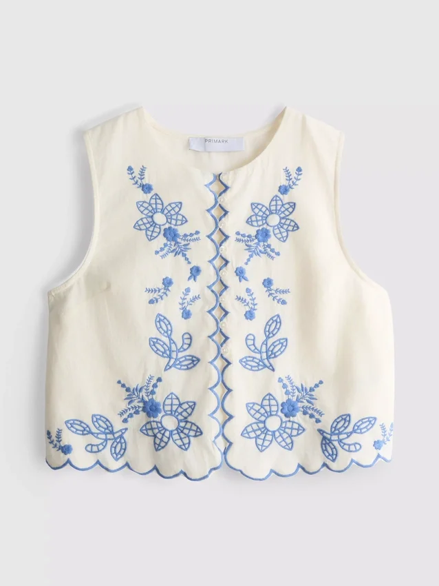 Cotton floral embroidered waistcoat