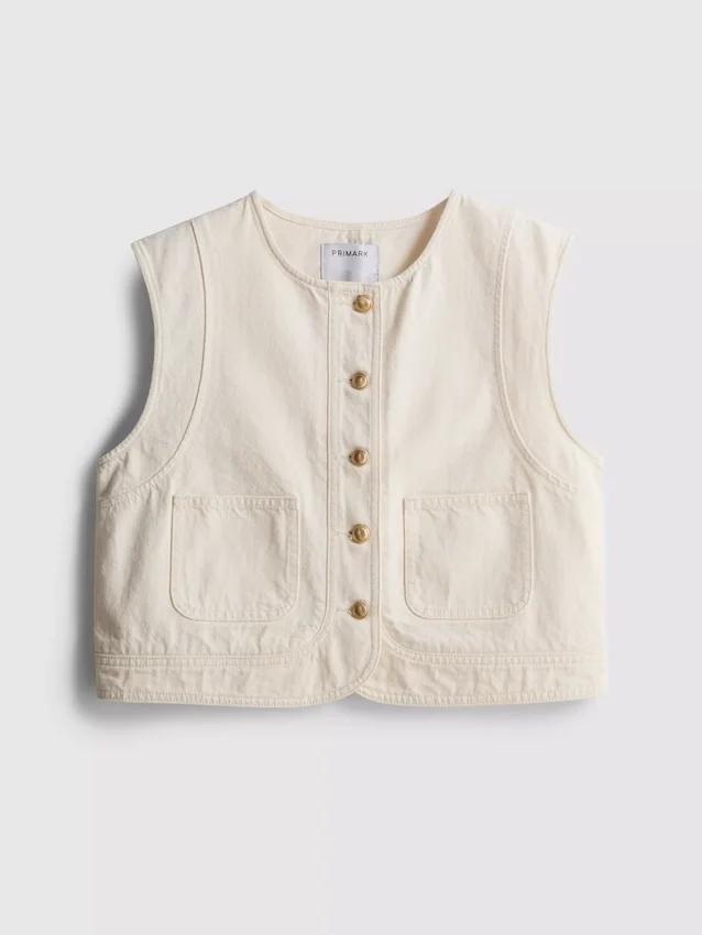 Cotton front-pocket cropped vest