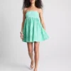 Cotton gingham bandeau mini dress
