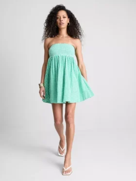 Cotton gingham bandeau mini dress