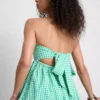 Cotton gingham bandeau mini dress