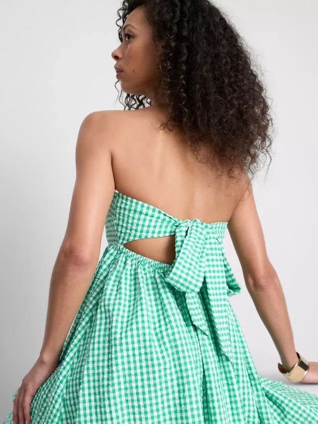 Cotton gingham bandeau mini dress