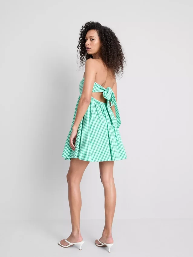 Cotton gingham bandeau mini dress