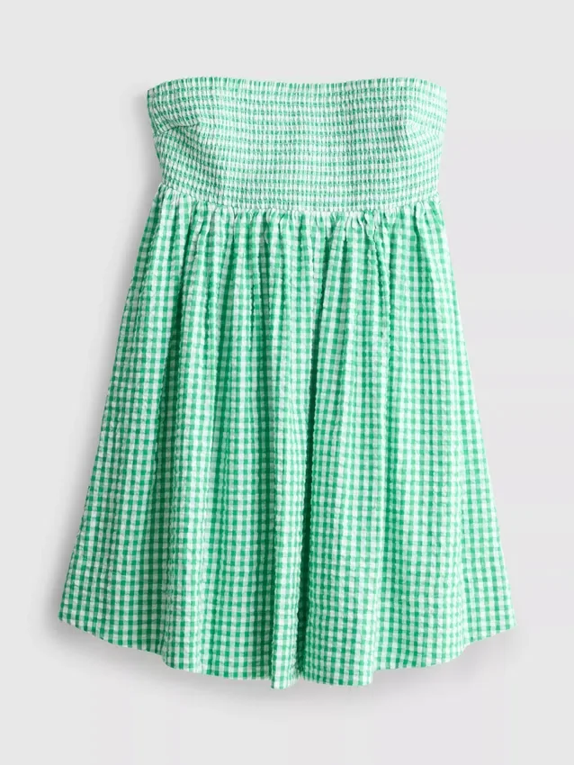 Cotton gingham bandeau mini dress