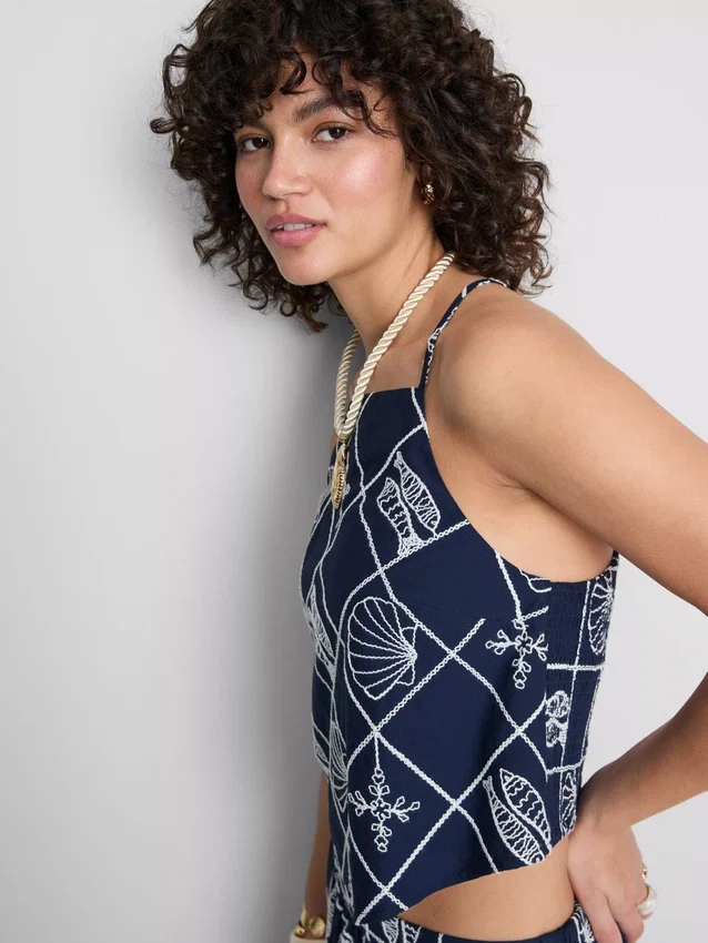 Cotton halter neck cutwork blouse
