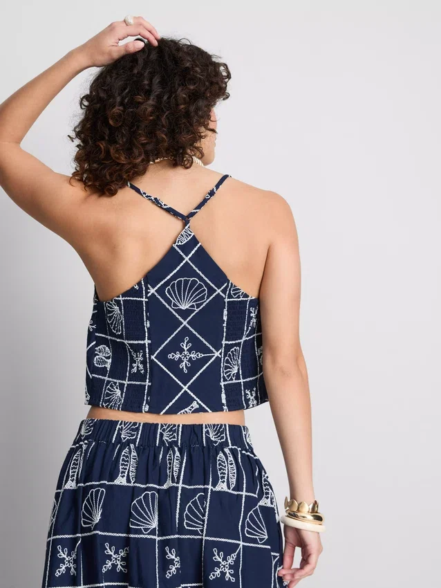 Cotton halter neck cutwork blouse