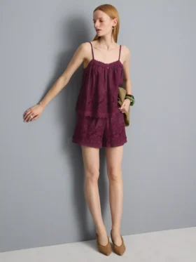 Cotton high waisted embroidered shorts