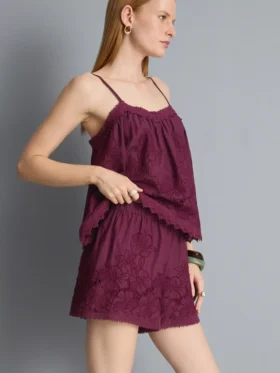 Cotton high waisted embroidered shorts