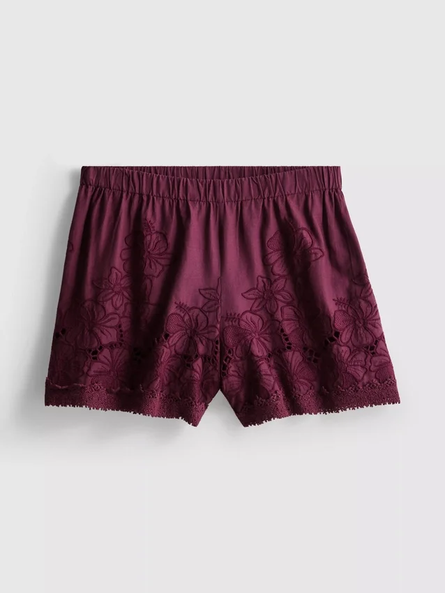 Cotton high waisted embroidered shorts