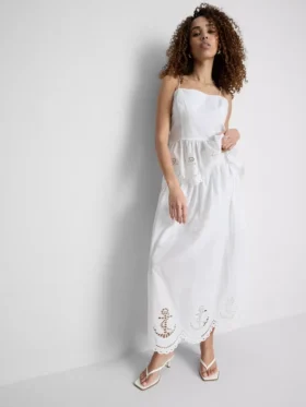 Cotton nautical eyelet midi skirt