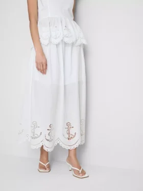 Cotton nautical eyelet midi skirt