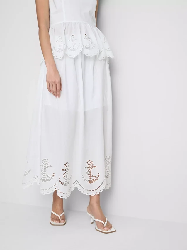 Cotton nautical eyelet midi skirt
