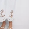 Cotton nautical eyelet midi skirt