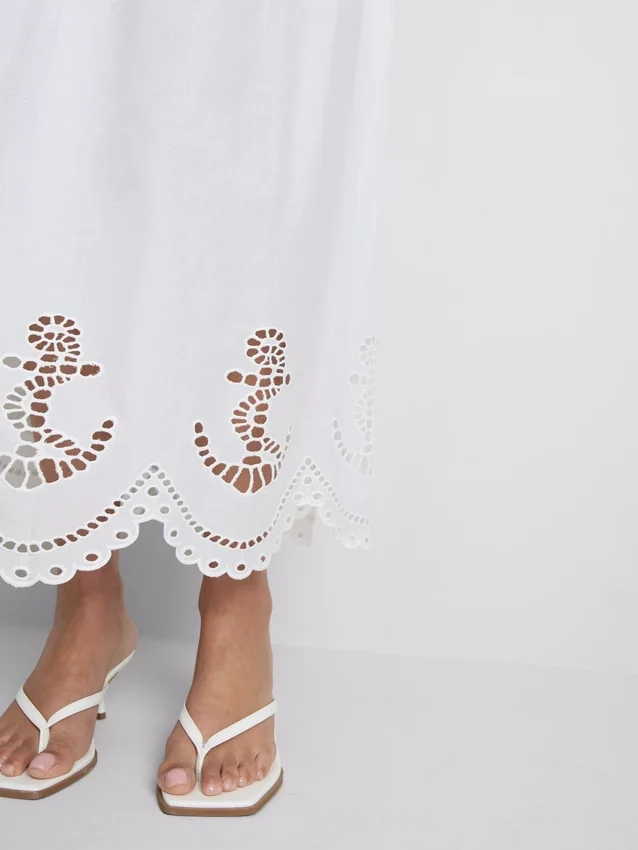 Cotton nautical eyelet midi skirt