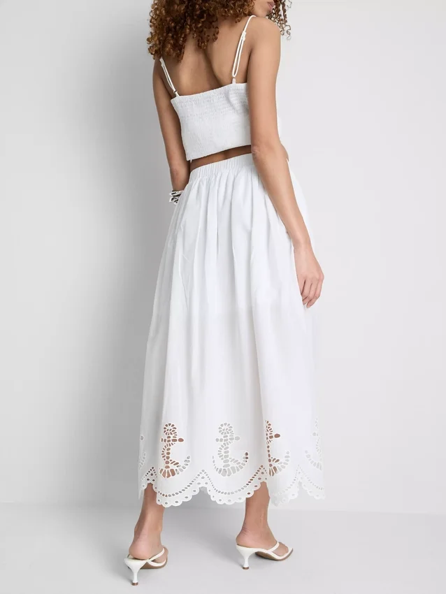 Cotton nautical eyelet midi skirt