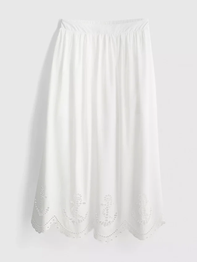 Cotton nautical eyelet midi skirt