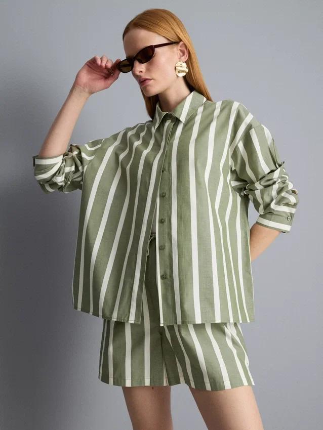 Cotton poplin striped shirt