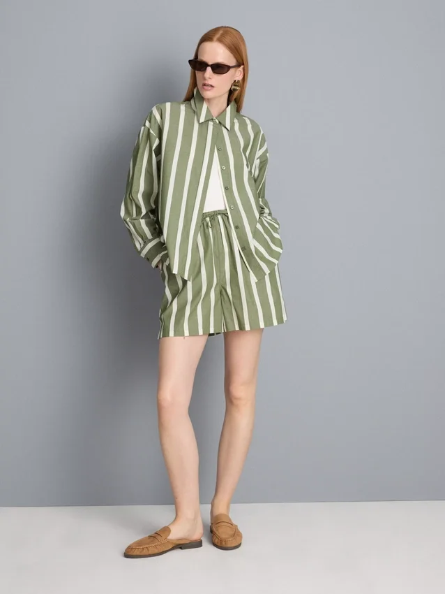 Cotton poplin striped shorts