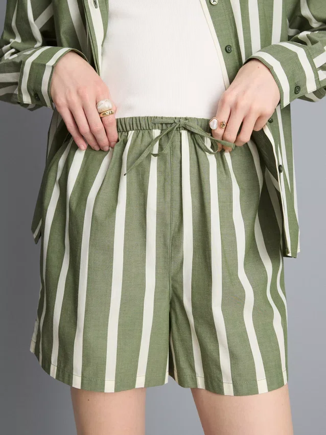 Cotton poplin striped shorts
