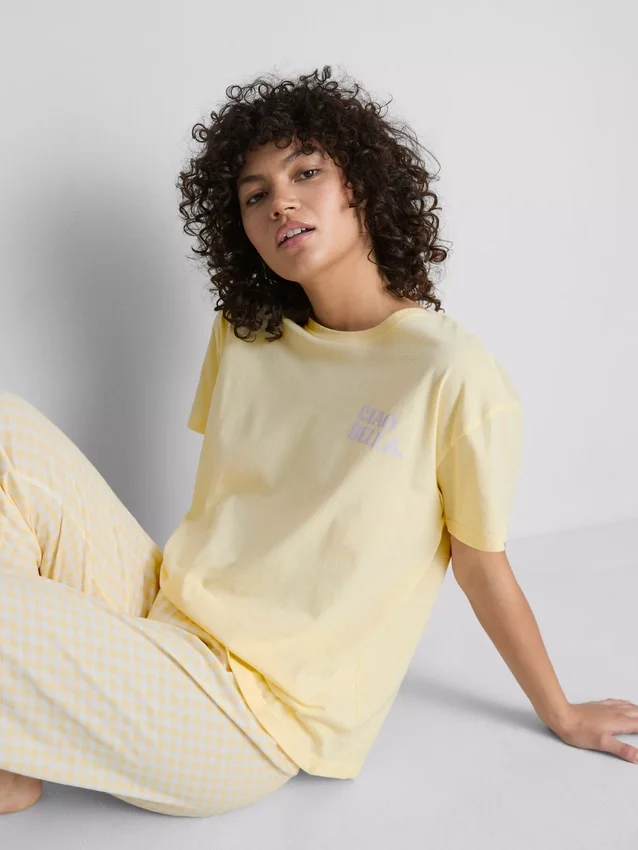 Cotton printed gingham pajamas