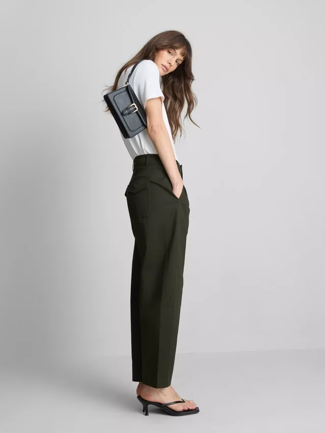 Cotton-rich barrel-leg utility pants