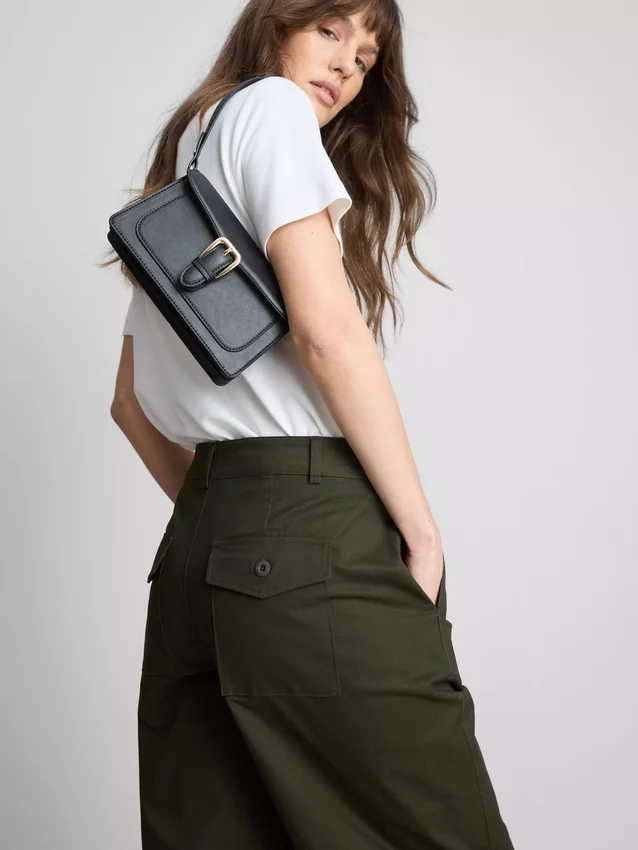 Cotton-rich barrel-leg utility pants