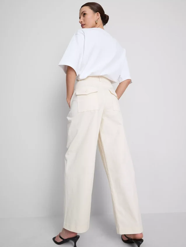 Cotton-rich barrel-leg utility pants
