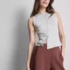 Cotton-rich button-through tank top