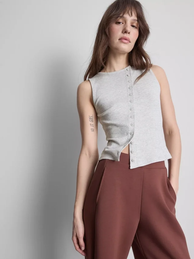 Cotton-rich button-through tank top