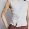 Cotton-rich button-through tank top